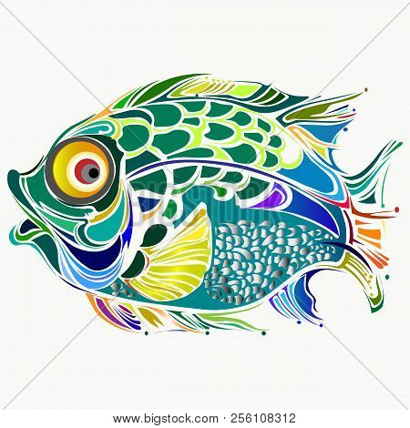 Art Fairytale Colour Fish On A White Background