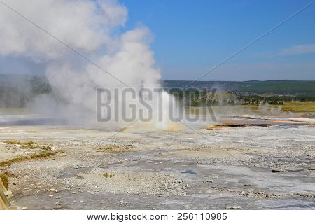 Clepsydra Geyser Located In The Fountain Paint Pot Area Of Yellowstone, National Park, Wyoming, Usa
