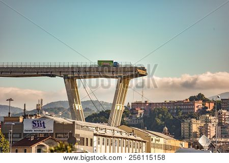 The Morandi Bridge  Of Genoa,  That Connected The Ligurian Riviera Of The Levante To The West, The A