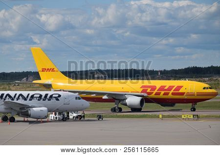 Helsinki, Finland - August 22: Dhl Aircraft Waiting For Departure In Helsinki-vantaa Airport On Augu