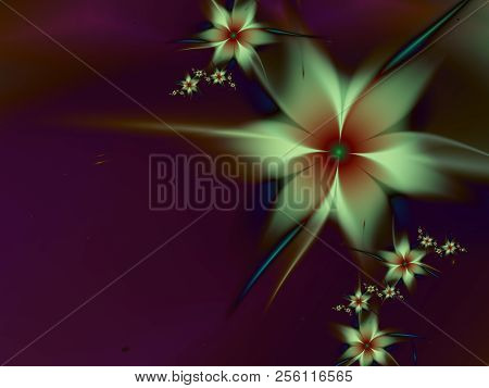 Fantasy Fractal Image, Original Template For Inserting Text. Floral Design With Place For Text. Grap