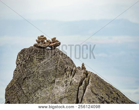 Stone Pyramids In The High Tatras. Skalnate Pleso In The High Tatras, Slovakia