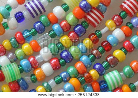 Murano And Venetian Glass Handmade. Bright Colorful Beads Of Murano Glass. Bright Background Of Glas
