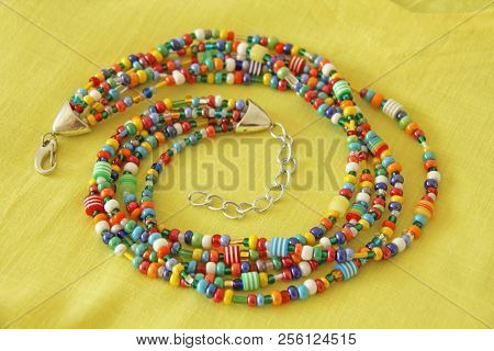 Murano And Venetian Glass Handmade. Bright Colorful Beads Of Murano Glass. Bright Background Of Glas