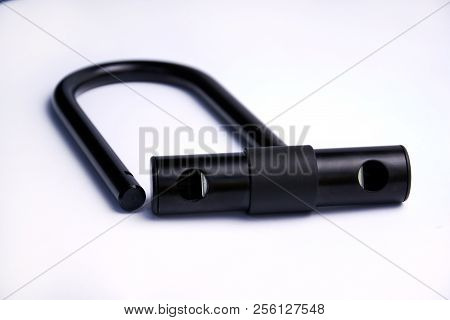 Black Bike U Lock, Open And Locked Views. Isolated On White, Clipping Path Included