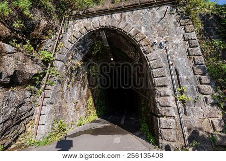 Bicycle And Pedestrian Path Inside An Old Railroad Tunnel. The Road Connects The Three Villages Of L