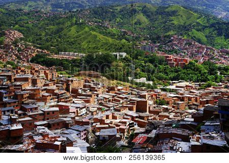 DISTRICT 13, MEDELLIN, COLOMBIA, AUGUST 15, 2018: Famous graffitis of District 13, Medellin, Colombia, South America