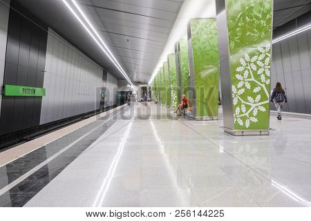 Moscow, Russia - August, 31, 2018: interior of subway station  Ramenky in Moscow, Russia