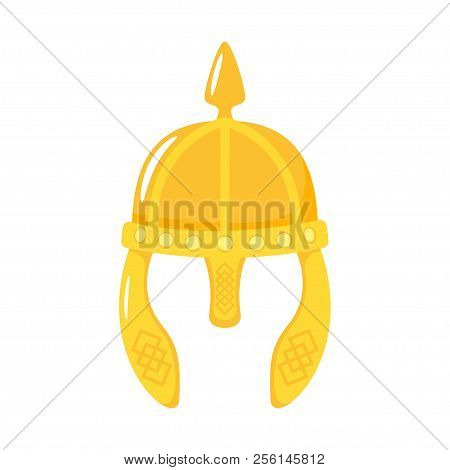 Vector Cartoon Style Viking In Horned Helmet Face Element Or Carnival Mask. Decoration Item For Your