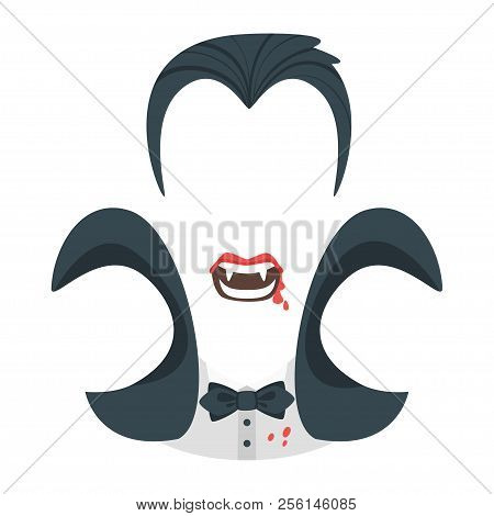 Vector Cartoon Style Vampire With Fangs Face Element Or Carnival Mask. Halloween Decoration Item For