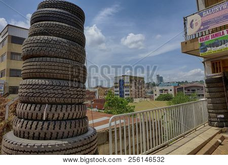 Kampala, Uganda - April 22, 2017: View To Martin Road In Martin Road Are Some Cheap Hotels And Guest