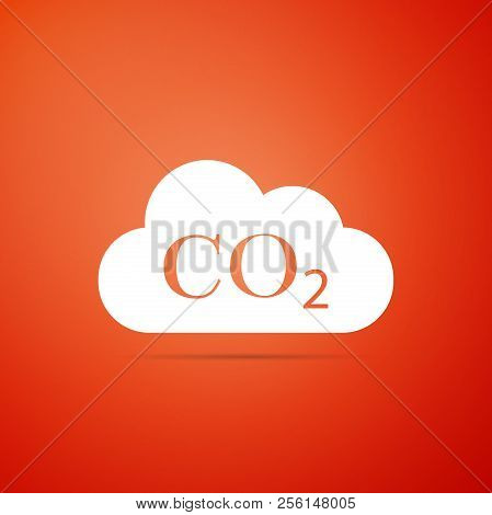 Co2 Emissions In Cloud Icon Isolated On Orange Background. Carbon Dioxide Formula Symbol, Smog Pollu
