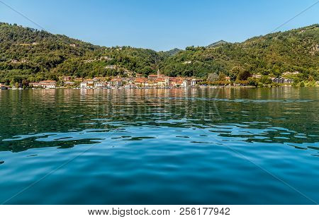 View Of Historic Village Pella On The Western Shore Of Lake Orta, Province Of Novara, Italy