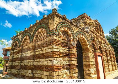 St. Archangels Michail And Gabriel Church In Nessebar, Bulgaria In A Beautiful Summer Day