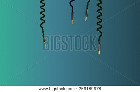 A Nice Blue Background With A Picture Of A Small Amount Gold Audio Plugs, Jack. Vector Illustration.