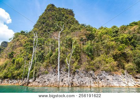 Beautiful Nature At Cheow Lan Lake, Ratchaprapha Dam, Khao Sok National Park In Thailand In A Summer