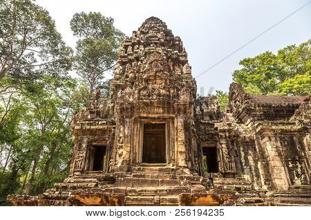 Thommanon Temple Ruins Is Khmer Ancient Temple In Complex Angkor Wat In Siem Reap, Cambodia In A Sum