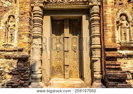 Preah Ko Temple In Complex Angkor Wat In Siem Reap, Cambodia In A Summer Day