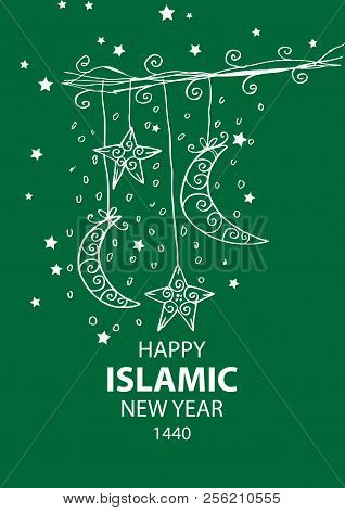 Happy Muharram.1440 Hijri Islamic New Year. Greeting Card.