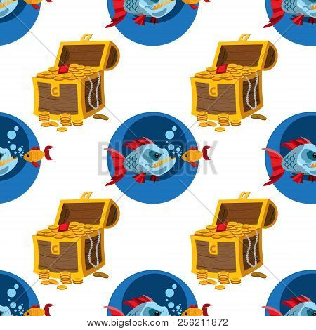 Seamless Pattern For Design Surface Piranha And Goldfish.