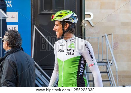 Oropesa Del Mar, Spain - January 31, 2018: Presentation Of Cyclists Before The Race In La Vuelta On 