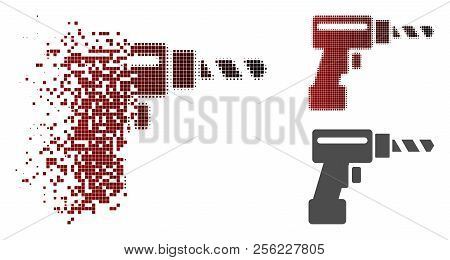 Drill Icon In Sparkle, Pixelated Halftone And Undamaged Solid Variants. Elements Are Organized Into 