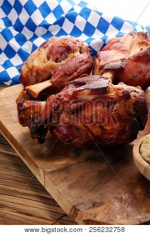 Roasted Pork Knuckle. Ham And Bacon Are Popular Foods In The West. German Schweinshaxe Or Haxe.