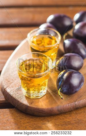 Plum brandy and plums. Tasty slivovitz.