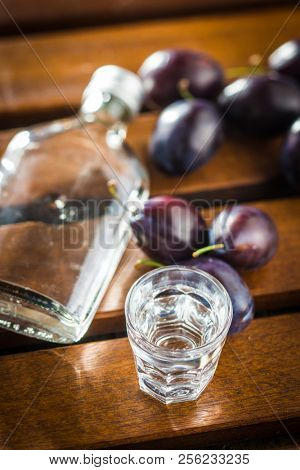 Plum brandy and plums. Tasty slivovitz.