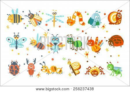 Cute Cartoon Bugs Set. Funny Insects Colorful Cartoon Characters