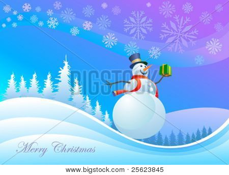 Iceman on a snow ride with a gift box