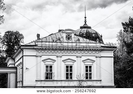 Festetics Palace, Keszthely, Hungary. Detailed Photo. Travel Destination. Black And White Photo.
