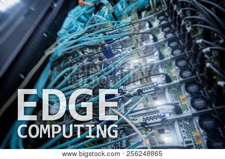 Edge Computing, Internet And Modern Technology Concept On Modern Server Room Background.