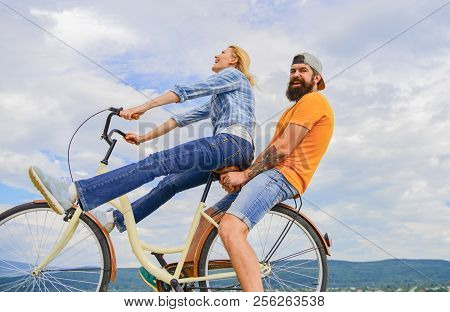 Man And Woman Rent Bike To Discover City As Tourist. Bike Rental Or Bike Hire For Short Periods Of T