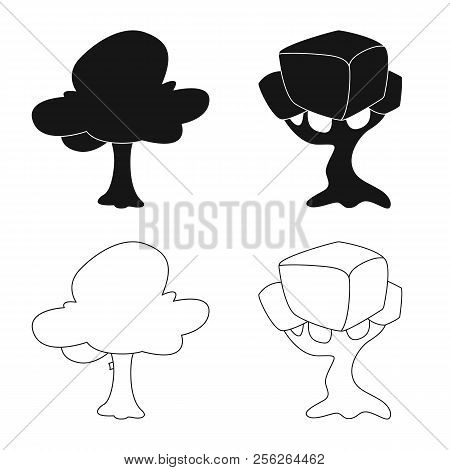 Vector Design Of Tree And Nature Sign. Set Of Tree And Crown Vector Icon For Stock.