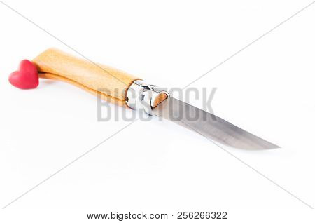 Folding Classic Knife. Knife With A Wooden Handle. Front.