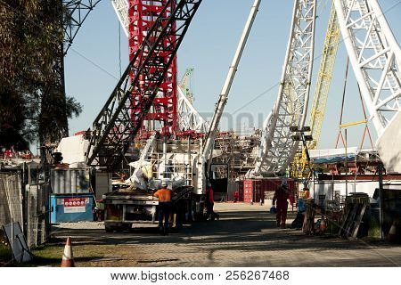 Perth, Australia - May 21, 2018: Construction Of Matagarup Bridge On Swan River Which Will Give Acce