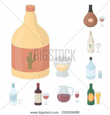 Types Of Alcohol Cartoon Icons In Set Collection For Design. Alcohol In Bottles Vector Symbol Stock 