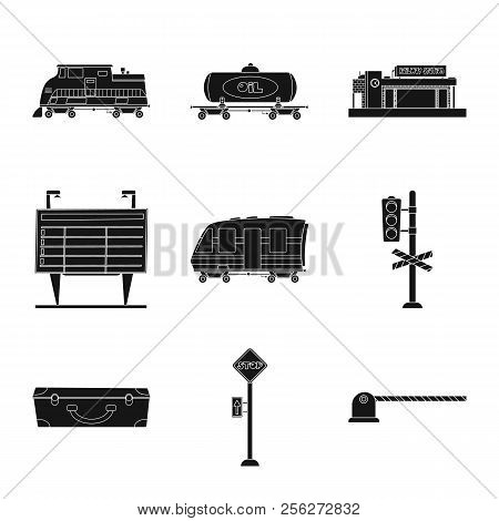 Vector Illustration Of Train And Station Sign. Collection Of Train And Ticket Stock Vector Illustrat