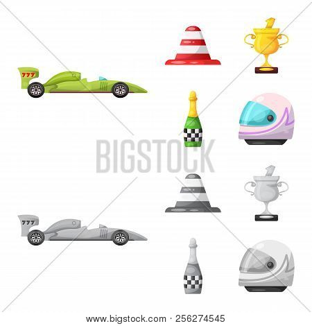 Vector Illustration Of Car And Rally Symbol. Collection Of Car And Race Stock Symbol For Web.