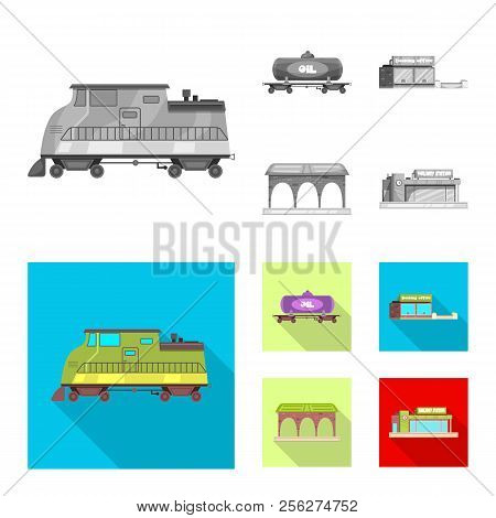 Isolated Object Of Train And Station Sign. Set Of Train And Ticket Stock Vector Illustration.