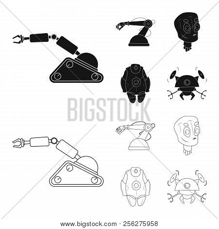 Vector Illustration Of Robot And Factory Symbol. Set Of Robot And Space Vector Icon For Stock.