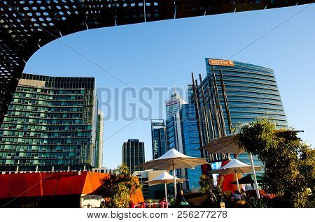 Perth, Australia - July 11, 2018: Cityscape Of Commercial Buildings & Newly Built Yagan Square