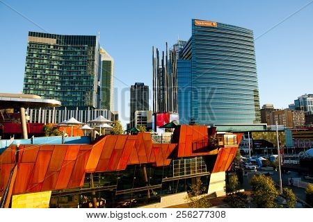 Perth, Australia - July 11, 2018: Cityscape Of Commercial Buildings & Newly Built Yagan Square