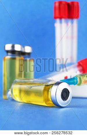Medical Supplies, Doping, Drugs In Glass Containers And Plastic Tubes For Blood Collection For Tests