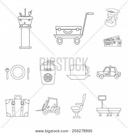 Vector Design Of Airport And Airplane Symbol. Set Of Airport And Plane Vector Icon For Stock.