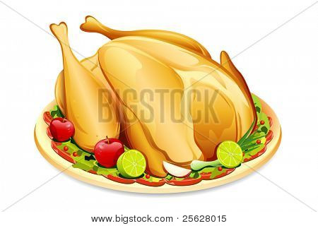 장식과 함께 큰 접시에 볶은 휴일 터키의 그림