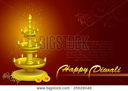 illustration of diwali diya stand with flower decoration