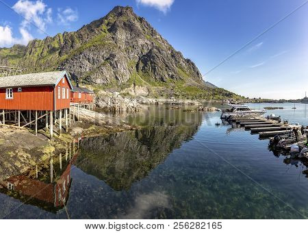 Fishing Bay And Rorbu In Small Norvegian Village