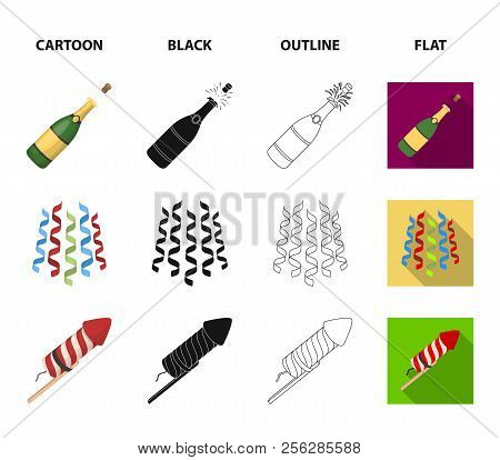 Champagne, Fireworks And Other Accessories At The Party.party And Partits Set Collection Icons In Ca